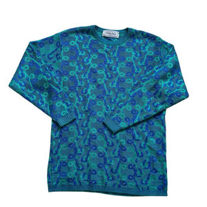 Vintage Y2K Fashion Spirit Sweater Green & Blue Knit Sweater Abstract Design